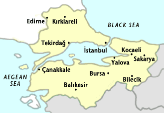 Mappa della regione di Marmara