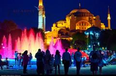 Hagia Sophia and the fountain by night
